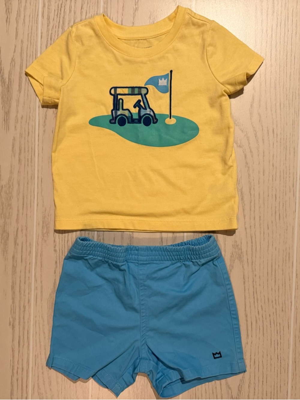 Crown & Ivy Baby Boys 12M Golf Outfit Set Yellow Blue 2Pc
